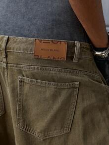 NEON BLANC 男士宽松休闲水洗绿色筒状牛仔裤，带口袋 - 灰色 - 查看 5