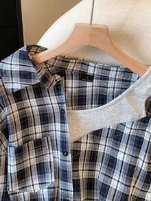 GlowEve Women's Woven Checkered Casual Commuter Autumn Shirt - Navy Blue - View 4