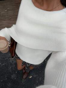 SHEIN Unity 时尚纯色设计休闲女式毛衣 - 白色 - 查看 4