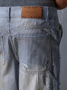 NEON BLANC Men's Pocket Striped Distressed Wide Leg Loose Casual Jeans - Baby Blue - View 3