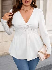 EMERY ROSE Plus Size Women Casual Jacquard Knit Top - Apricot - View 7
