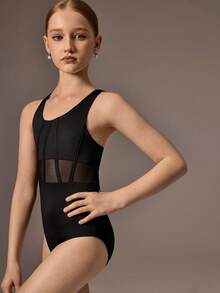 SHEIN Tween Girls Sleeveless Black Leotard, Suitable For School, Ballet ,Competition, Children Dance Bodysuit Gymnastics Sportswear - Black - View 2
