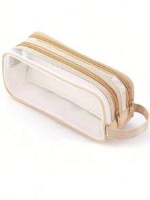 透明网状铅笔盒 2 隔层大容量透明笔袋，网格化妆化妆品收纳袋带手柄，适用于学校办公室旅行整理器，学生用品考试必需品多用途实用包 - 均碼 - 查看 18