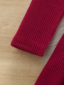 Sparklyn Girls' Elegant Sweet Designbowknott Decor Textured Knit Long Sleeve Dress, Suitable For Daily Gatherings - Burgundy - View 8