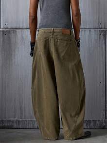 NEON BLANC 男士宽松休闲水洗绿色筒状牛仔裤，带口袋 - 灰色 - 查看 3