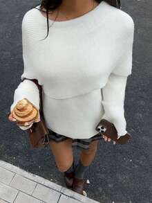 SHEIN Unity 时尚纯色设计休闲女式毛衣 - 白色 - 查看 6