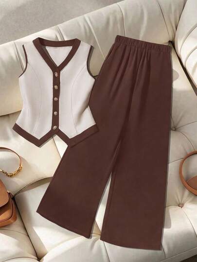 Franclia 女士撞色职业套装，新款夏季办公室通勤高端修身西装外套套装，2件套