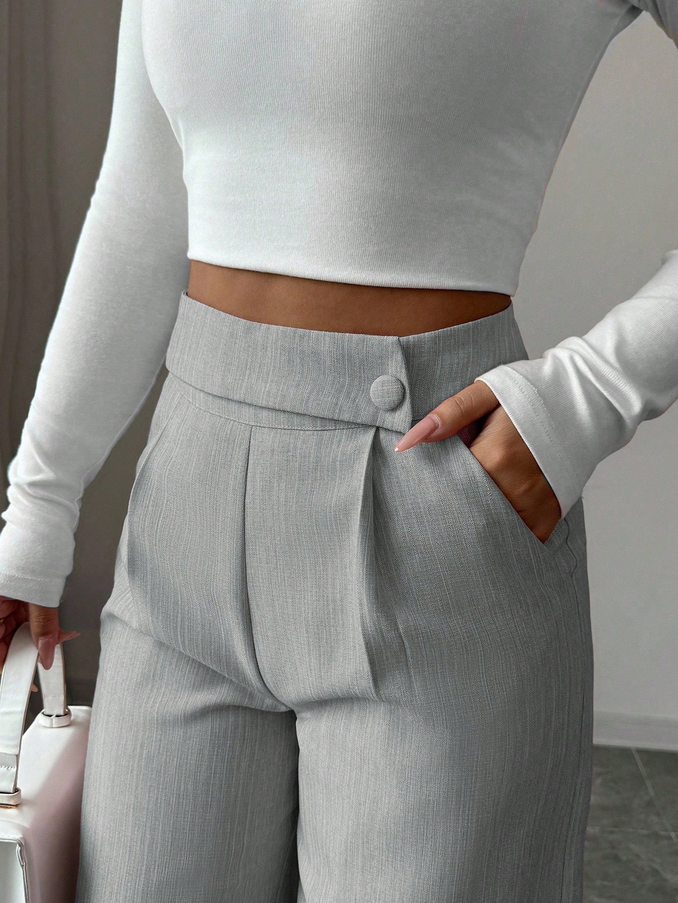 Elenzga بنطلون نسائي فضفاض مستقيم الساق من قماش ال...