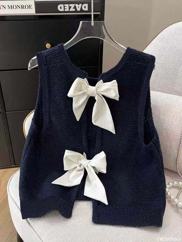 GlowEve Women's Loose Fit Round Neck Sleeveless Top With Bow Decor On Back