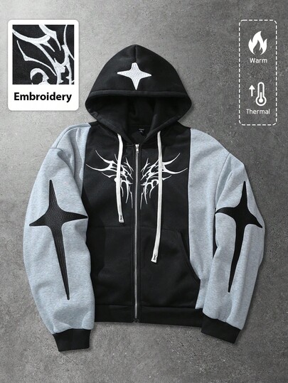 Street Life Unisex-Hoodie mit Patchwork-Stickerei, lässiges Design für Herbst/Winter