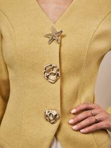 Omancia Women's Elegant Coat With Decorative Buttons, Waist Cinched Design, Suitable For Work, Dates, Afternoon Tea, Parties, Halloween, Thanksgiving, Teacher's Day - Yellow - View 5