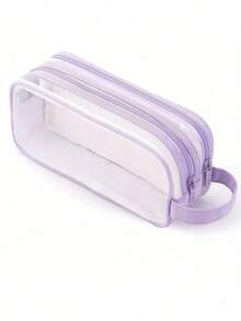 透明网状铅笔盒 2 隔层大容量透明笔袋，网格化妆化妆品收纳袋带手柄，适用于学校办公室旅行整理器，学生用品考试必需品多用途实用包 - 均碼 - 查看 23