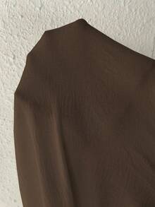 EMERY ROSE Plus Size Women's Casual Solid Color Button-Down Long Shirt Fall - Coffee Brown - View 7