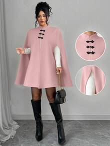 Elenzga Áo choàng len cổ khóa thanh lịch cỡ lớn cho nữ - Hồng - Xem 1