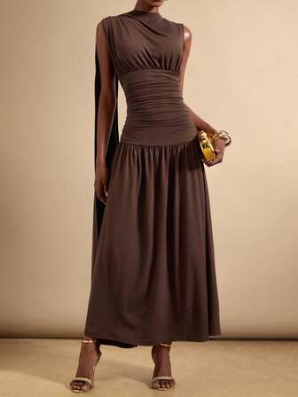 SHEIN Veneréa Women's Solid Color Ruffle Decor Sleeveless Dress Dress Elegant