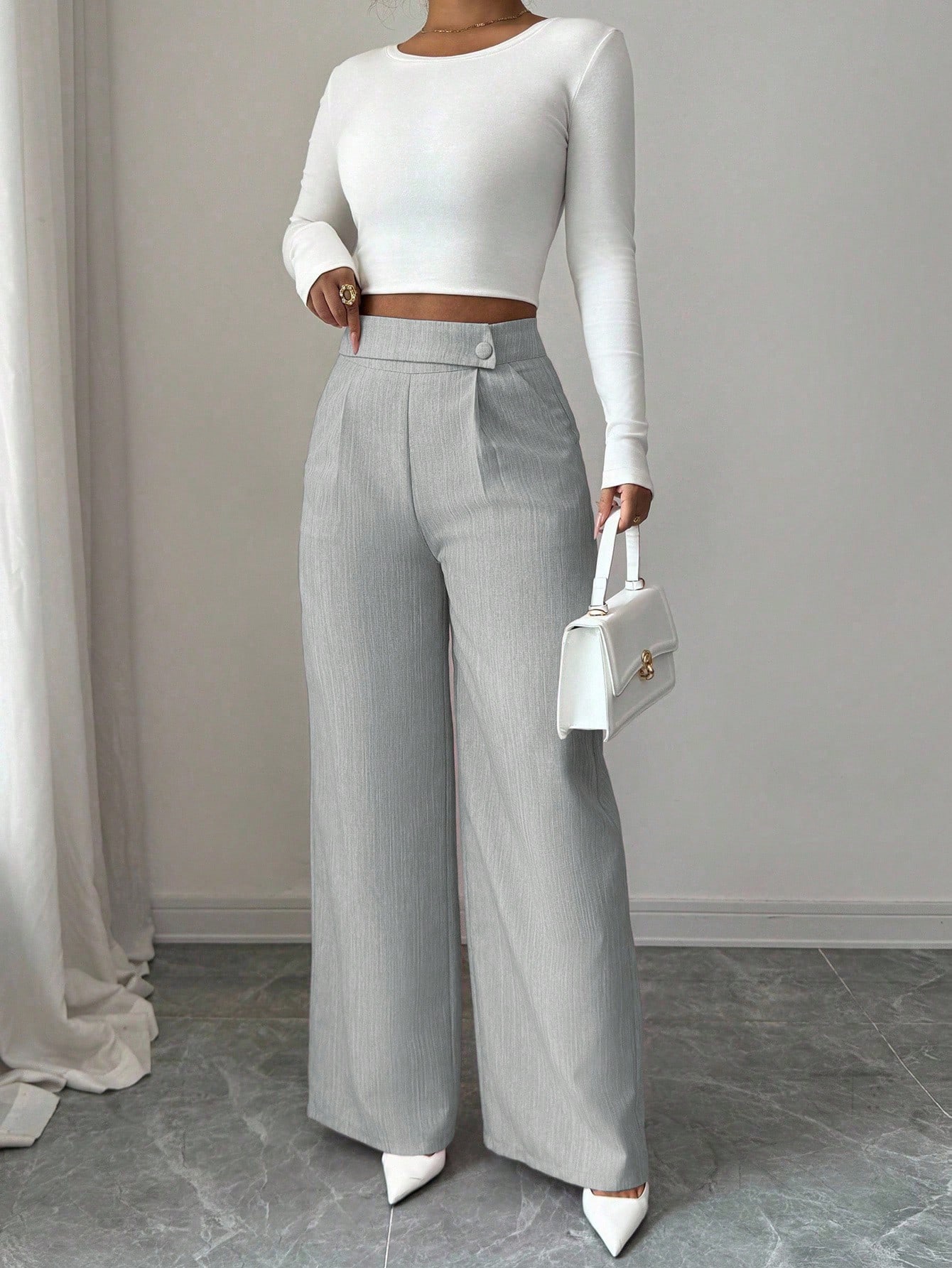 Elenzga بنطلون نسائي فضفاض مستقيم الساق من قماش ال...