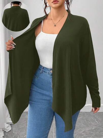 SHEIN PETITE CURVE 大码女式优雅休闲不对称下摆开衫