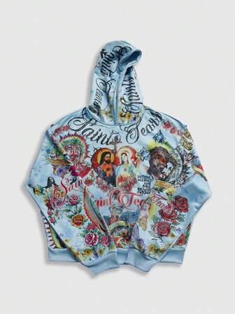 Street Life Sudadera con capucha con estampado de cruz para hombre, casual de manga larga para otoño/invierno