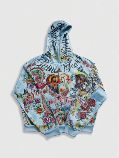 Street Life Felpa con cappuccio da uomo con stampa a croce di strada, casual a maniche lunghe per autunno/inverno