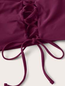 SHEIN Swim 2026 特殊面料春夏女式露背系带紫红色侧高开叉两件套比基尼泳装 - 中紫紅色 - 查看 5