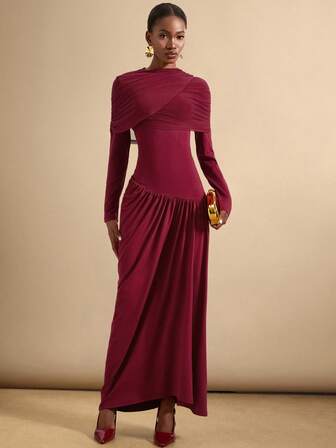 SHEIN Veneréa Women's Solid Color Elegant Draped Dress