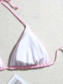 Swim Mod 1pc Plus Size Women Holiday Casual Solid Color Halter Neck Sexy Triangle Cup Swimwear Top For Summer Beach Vacation - Baby Pink - View 5