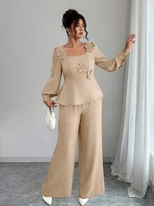 Elenzga Bộ 2 áo thun cổ tròn tay dài in họa tiết cỡ lớn kèm quần dài - Màu Khaki - Xem 7