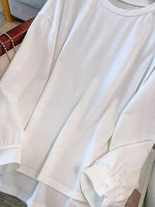 SHEIN PETITE CURVE 加大码长袖圆领卫衣 - 白色 - 查看 6