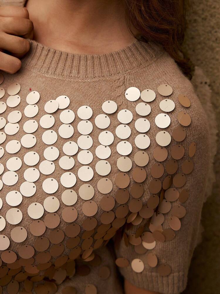 Pailletten Raglan Kurzarm Strick Top in Übergrößen