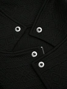 SHEIN Tall 女式纹理面料翻领拉链休闲机车夹克 - 黑色 - 查看 11