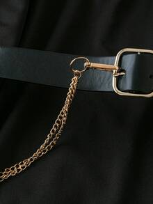 SHEIN Tall 2 件套女士纯色衬衫裙 + 黑色无袖背心裙（配腰带），休闲优雅通勤装，春秋季 - 黑與白 - 查看 4