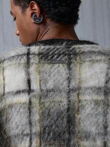 NEON BLANC Męski sweter kardigan z polaru w kratę, długi rękaw, otwarty przód, swobodny, jesień/zima, wełna