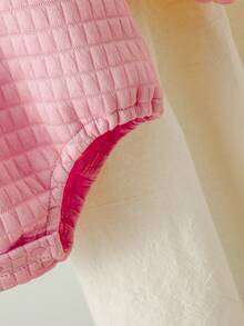 SHEIN Vintaside Kids 女婴简约时尚针织提花灯笼袖连体衣，适合外出和聚会，秋冬季 - 粉色 - 查看 8
