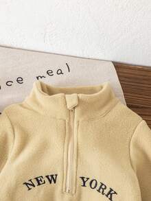 SHEIN Baby Girl Autumn/Winter English Letter Embroidery Casual Bodysuit, Fashion Must-Have Outfit - Khaki - View 5