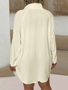 EMERY ROSE Cămașă de damă mărime mare, cu mânecă raglan, culoare solidă, cu un singur nasture, casual, lejeră