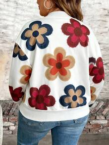 Momelise Chaqueta casual de corte holgado con cuello redondo y estampado floral para mujer, adecuada para volver al colegio, el Día del Maestro, Halloween, Navidad, otoño/invierno, tallas grandes - Multicolor - Ver 2