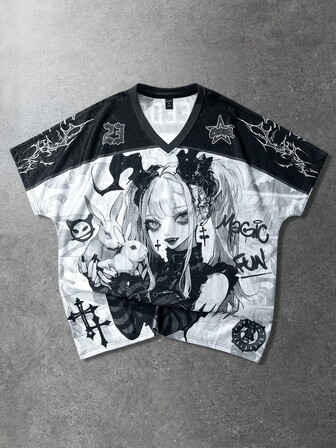 Herren Anime-Muster Kurzarm T-Shirt, geeignet für Frühling/Sommer