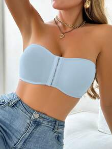 女士前扣式聚拢加垫文胸 - 淺藍色 - 查看 4