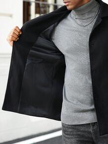 Manfinity Homme Men's Casual Solid Color Long Sleeve Overcoat, Versatile For Autumn/Winter - Black - View 7