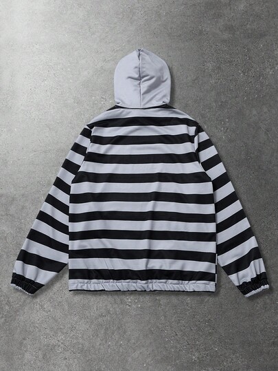 Street Life Unisex Striped Patchwork English Graphic Print Hoodie, Street Style American Sweatshirt For Autumn/Winter