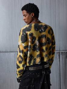 NEON BLANC Men's Leopard Pattern Loose Fit Casual Sweater, Winter - Yellow - View 3