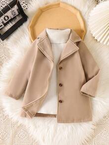 Elladie kids 女童杏色长袖纽扣前襟外套，儿童秋冬户外优雅百搭开衫夹克女童大衣女童外套女童秋冬服装