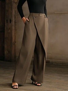 Anewsta Tall Pantalones rectos de ajuste relajado con dobladillo asimétrico para mujer, adecuados para ir al trabajo, primavera y otoño