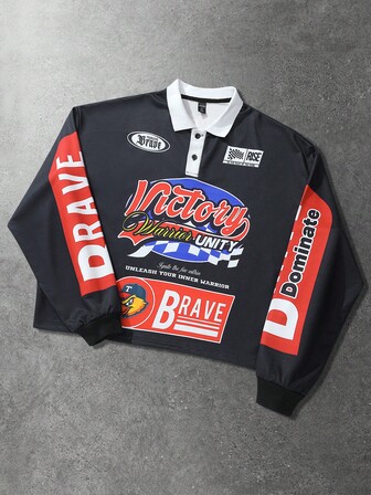 Street Life Men's Printed Preppy Long Sleeve Sports Polo T-Shirt