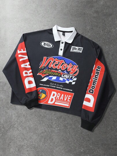 Street Life Polo T-shirt de sport à manches longues imprimé pour hommes