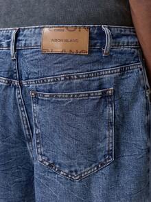 NEON BLANC Jeans rectos de pierna casual y holgada con bolsillo y estampado floral desgastado para hombre - Azul - Ver 5