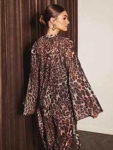 Slumberist 3pcs Women's Leopard Print Pajama Set, Includes Robe, Camisole, And Pants Leopard Robe Leopard Pajamas Women - Brown - View 2