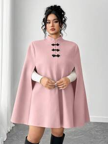Elenzga Áo choàng len cổ khóa thanh lịch cỡ lớn cho nữ - Hồng - Xem 4