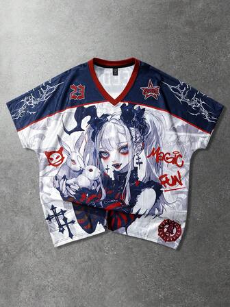 Anime Camiseta de manga corta con estampado de anime para hombres, adecuada para primavera/verano
