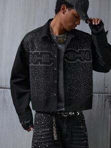 NEON BLANC 男士水钻装饰衬衫长袖宽松短款梭织面料休闲上衣 - 黑色 - 查看 3